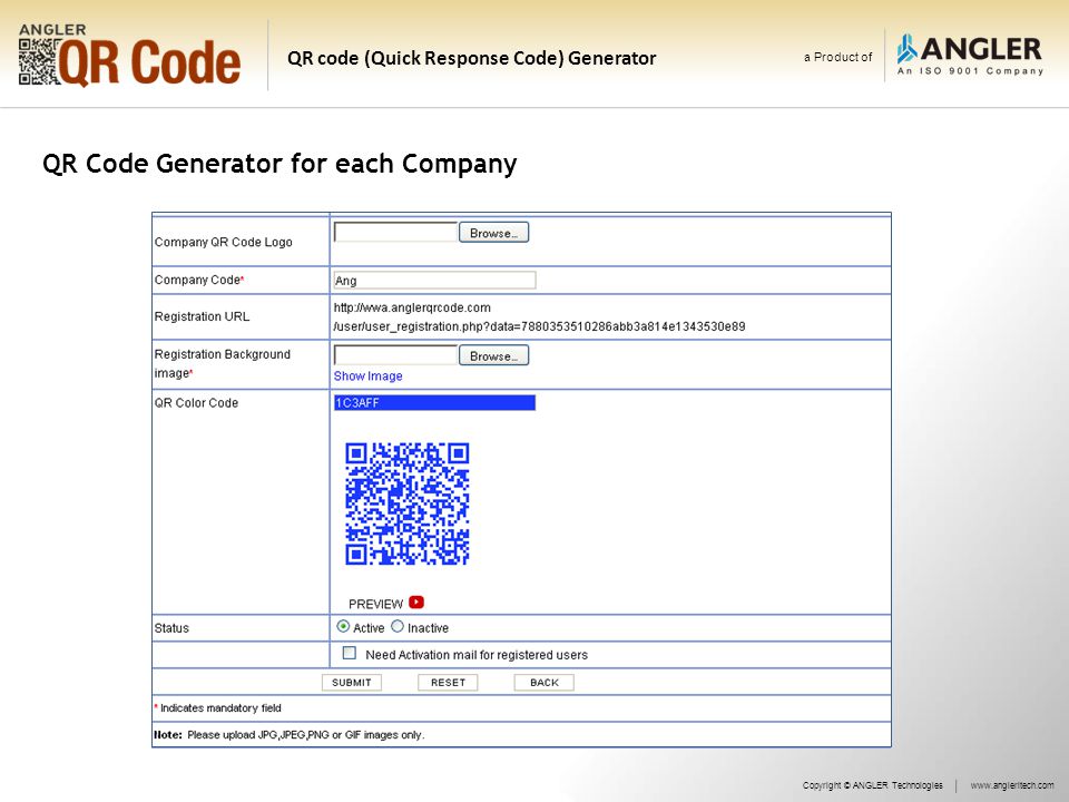 a Product of QR code (Quick Response Code) Generator QR Code Generator for each Company Copyright © ANGLER Technologieswww.angleritech.com