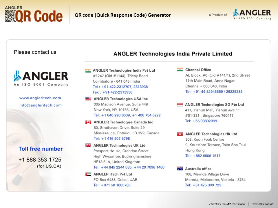 a Product of QR code (Quick Response Code) Generator Copyright © ANGLER Technologieswww.angleritech.com
