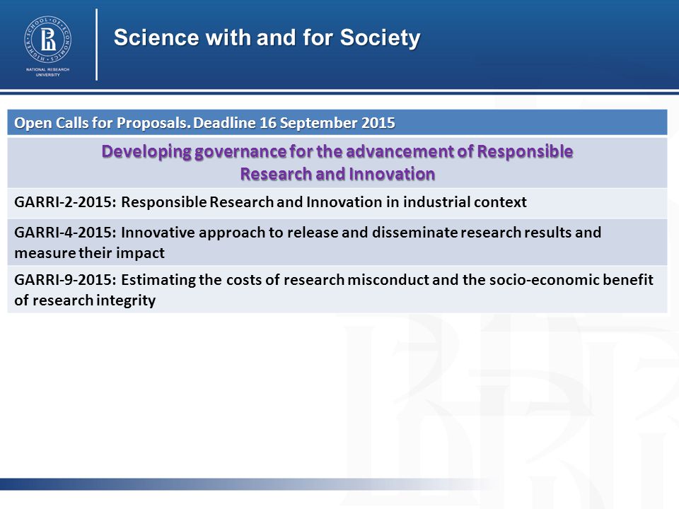 Science with and for Society Open Calls for Proposals.