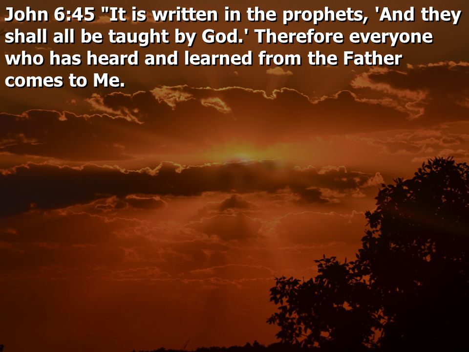 John 6:45 It is written in the prophets, And they shall all be taught by God. Therefore everyone who has heard and learned from the Father comes to Me.