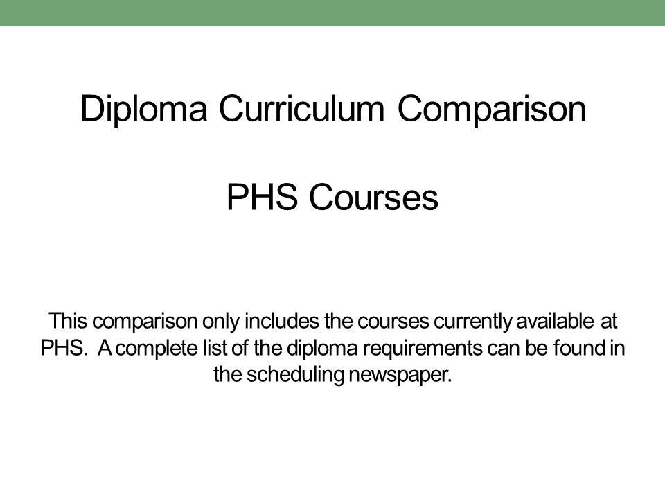 Diploma Curriculum Comparison PHS Courses This comparison only includes the courses currently available at PHS.