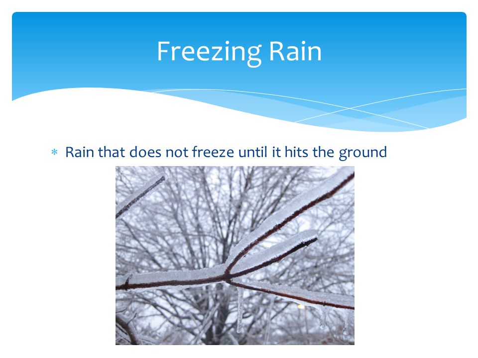  Rain that does not freeze until it hits the ground Freezing Rain