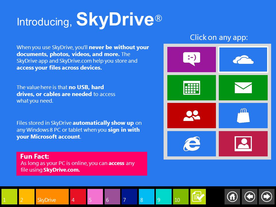 Fun Fact: As long as your PC is online, you can access any file using SkyDrive.com.