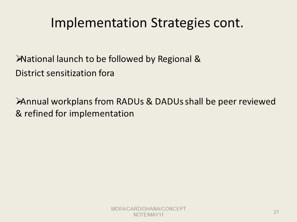 Implementation Strategies cont.