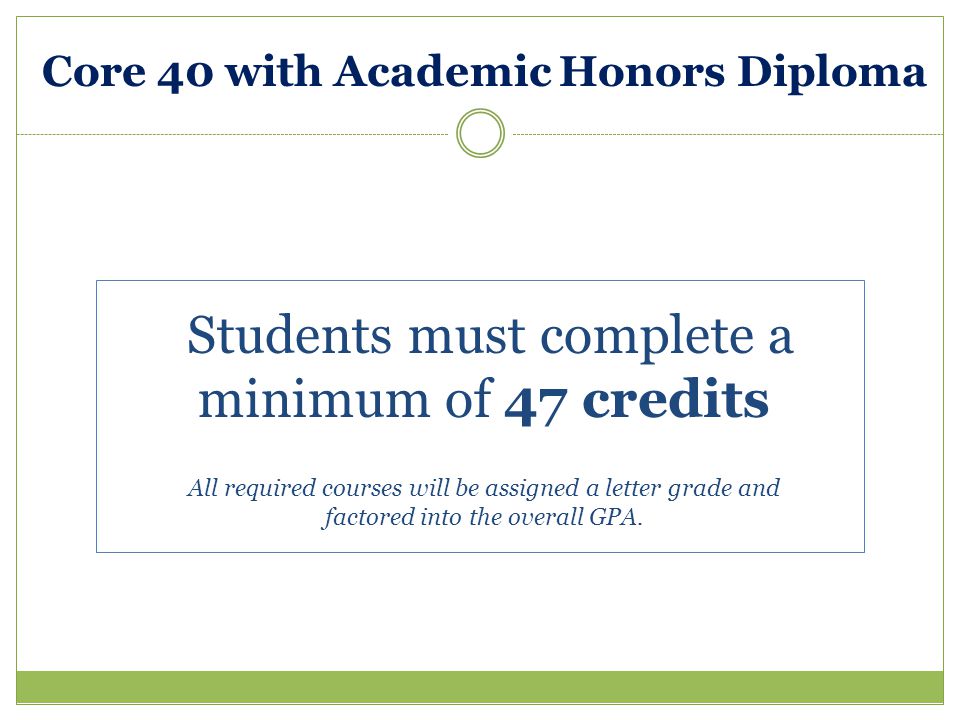 Students must complete a minimum of 47 credits All required courses will be assigned a letter grade and factored into the overall GPA.