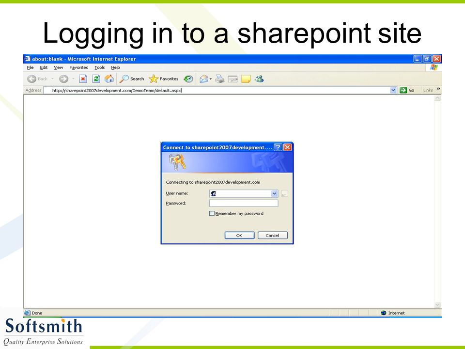 Logging in to a sharepoint site