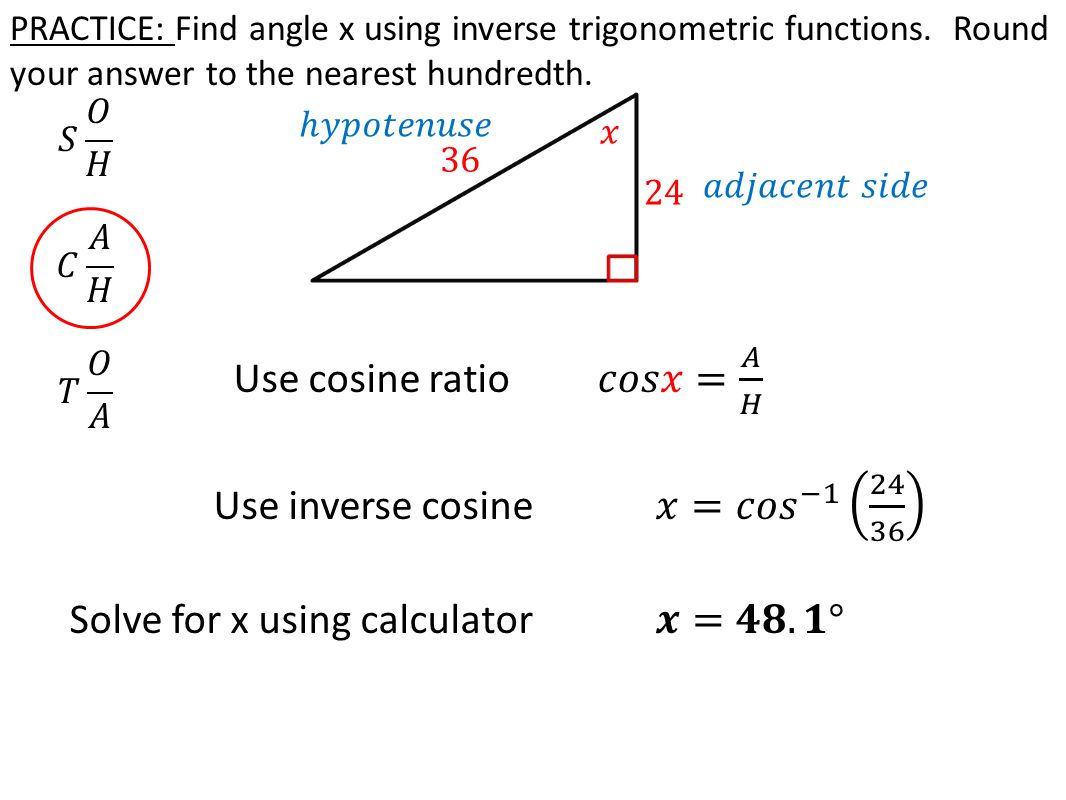 worksheet Inverse Trigonometric Ratios today in algebra 2 review solving for a given side 8