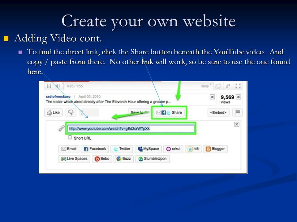 Create your own website Adding Video cont. Adding Video cont.