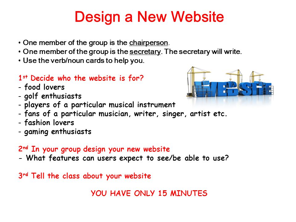 Design a New Website One member of the group is the chairperson.