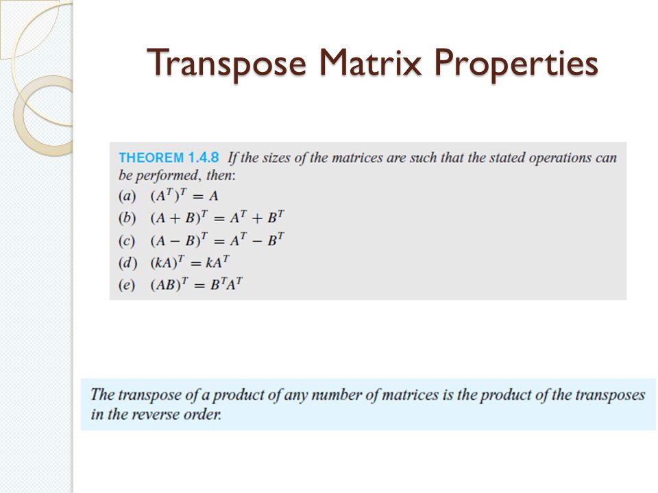 Transpose Matrix Properties