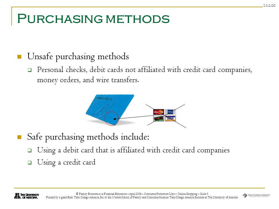 © Family Economics & Financial Education –April 2008 – Consumer Protection Unit – Online Shopping – Slide 5 Funded by a grant from Take Charge America, Inc.