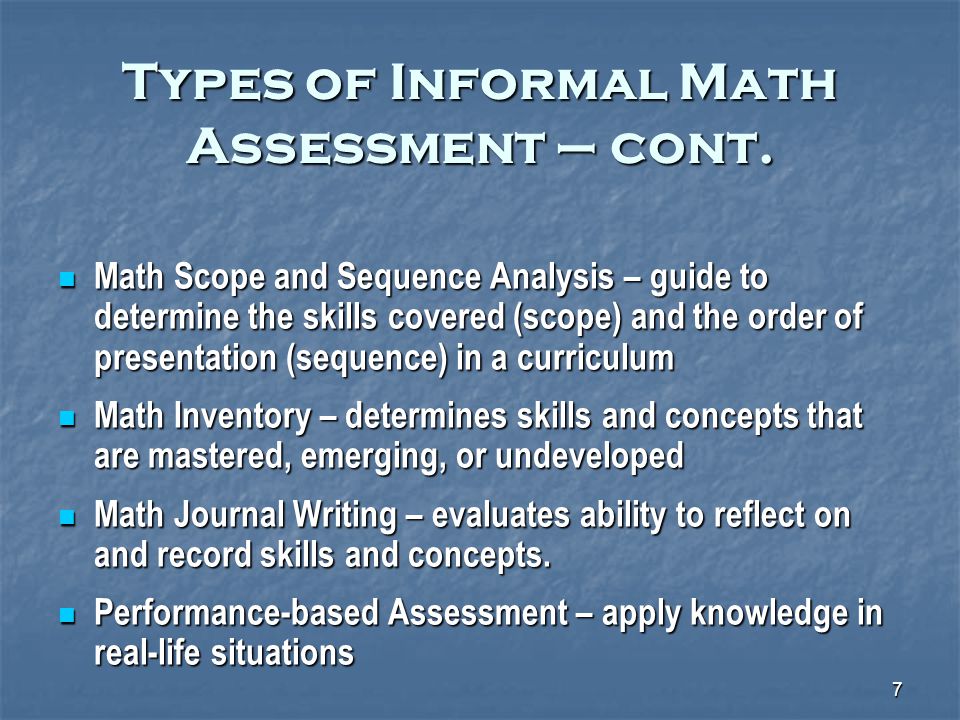 7 Types of Informal Math Assessment – cont.