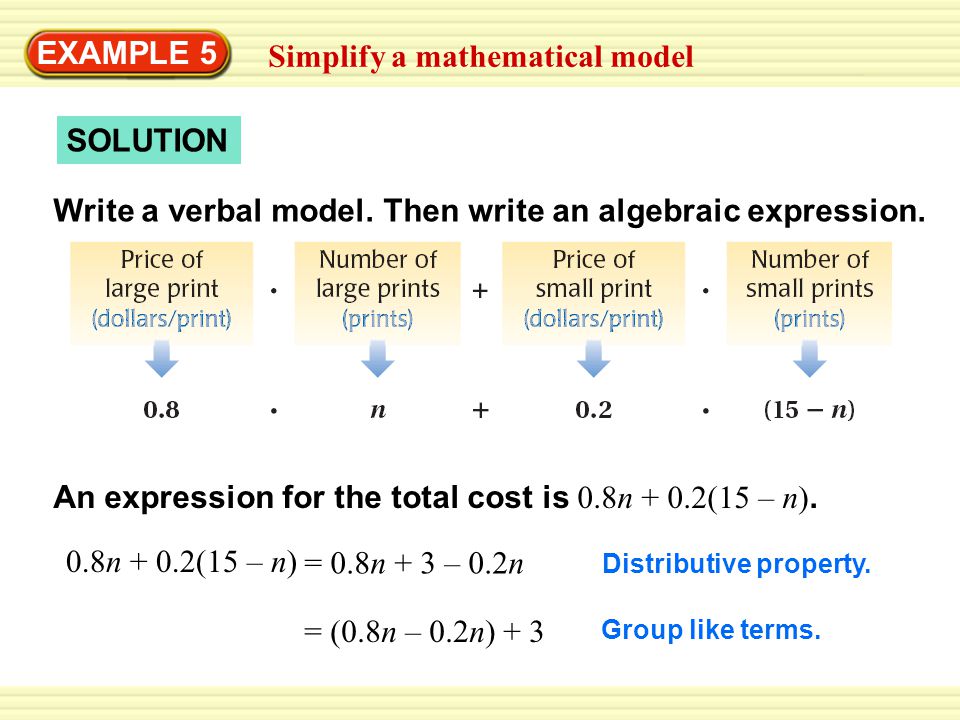 SOLUTION EXAMPLE 5 Simplify a mathematical model Write a verbal model.