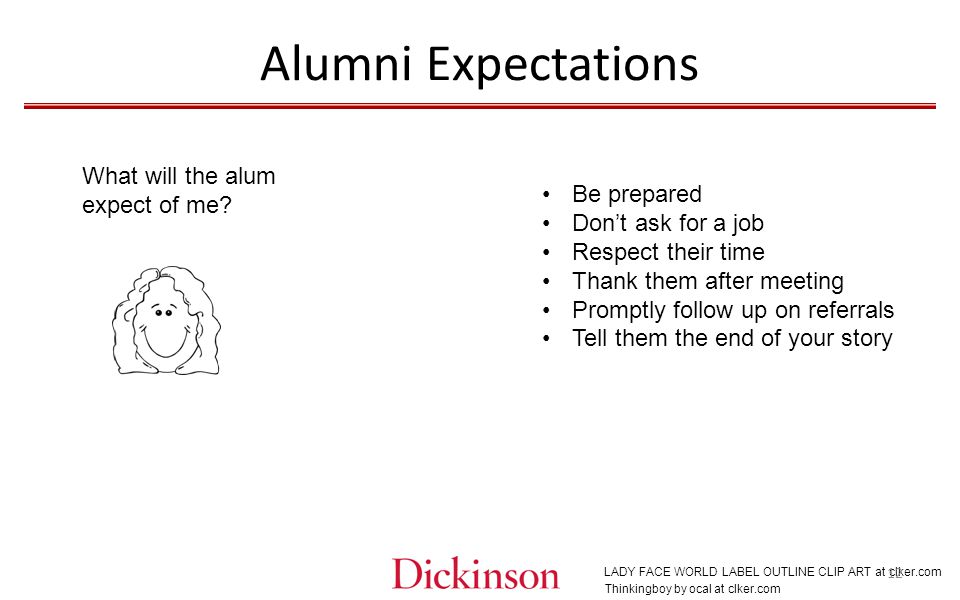 Alumni Expectations Thinkingboy by ocal at clker.com What will the alum expect of me.