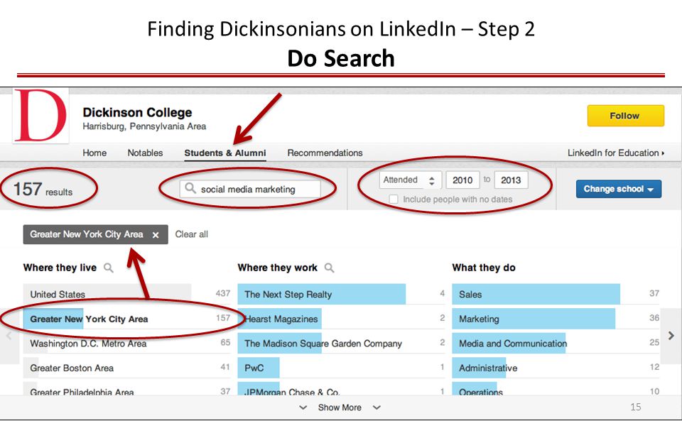 Finding Dickinsonians on LinkedIn – Step 2 Do Search 15