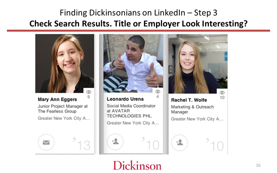 Finding Dickinsonians on LinkedIn – Step 3 Check Search Results.