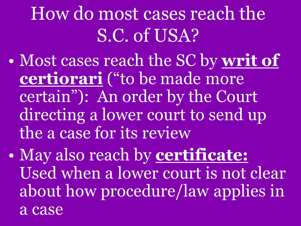 How do most cases reach the S.C. of USA.
