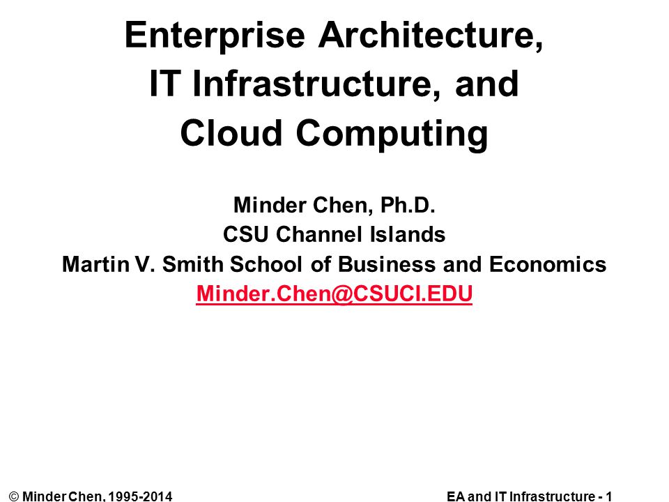 EA and IT Infrastructure - 1© Minder Chen, Enterprise Architecture, IT Infrastructure, and Cloud Computing Minder Chen, Ph.D.