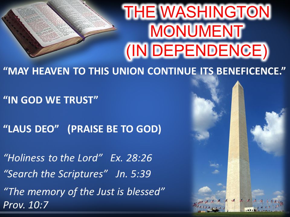 MAY HEAVEN TO THIS UNION CONTINUE ITS BENEFICENCE. IN GOD WE TRUST LAUS DEO (PRAISE BE TO GOD) Holiness to the Lord Ex.
