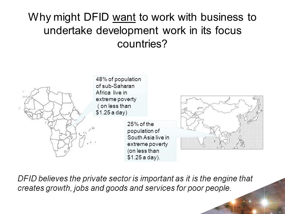 Why might DFID want to work with business to undertake development work in its focus countries.