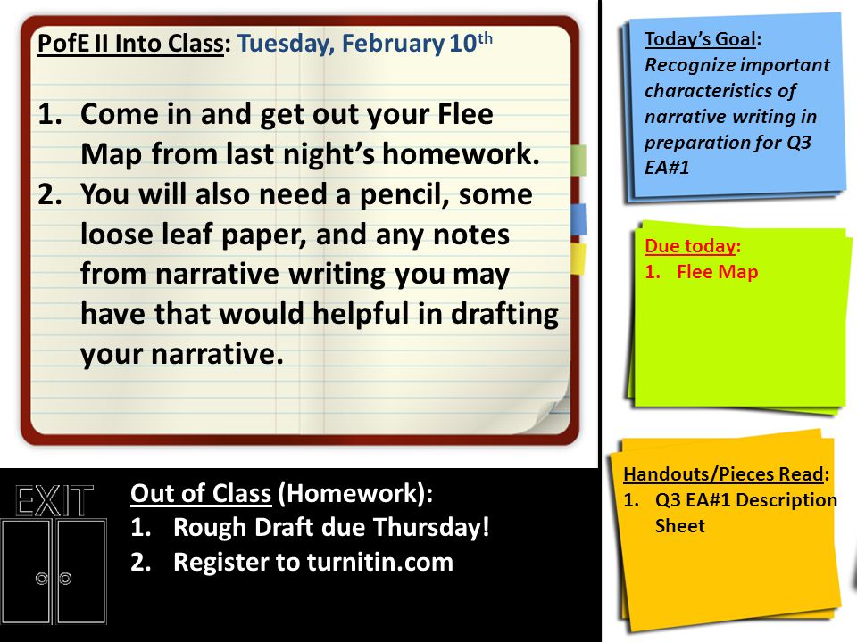 PofE II Into Class: Tuesday, February 10 th 1.Come in and get out your Flee Map from last night’s homework.