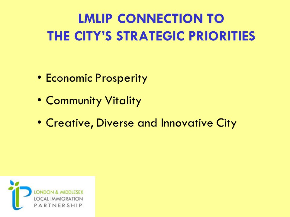 LMLIP CONNECTION TO THE CITY’S STRATEGIC PRIORITIES Economic Prosperity Community Vitality Creative, Diverse and Innovative City