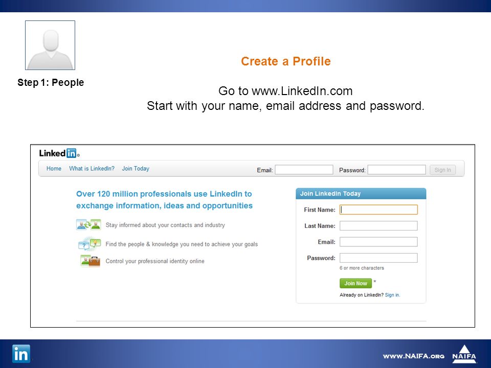 Step 1: People   Create a Profile Go to   Start with your name,  address and password.
