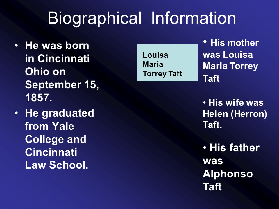 Biographical Information He was born in Cincinnati Ohio on September 15, 1857.