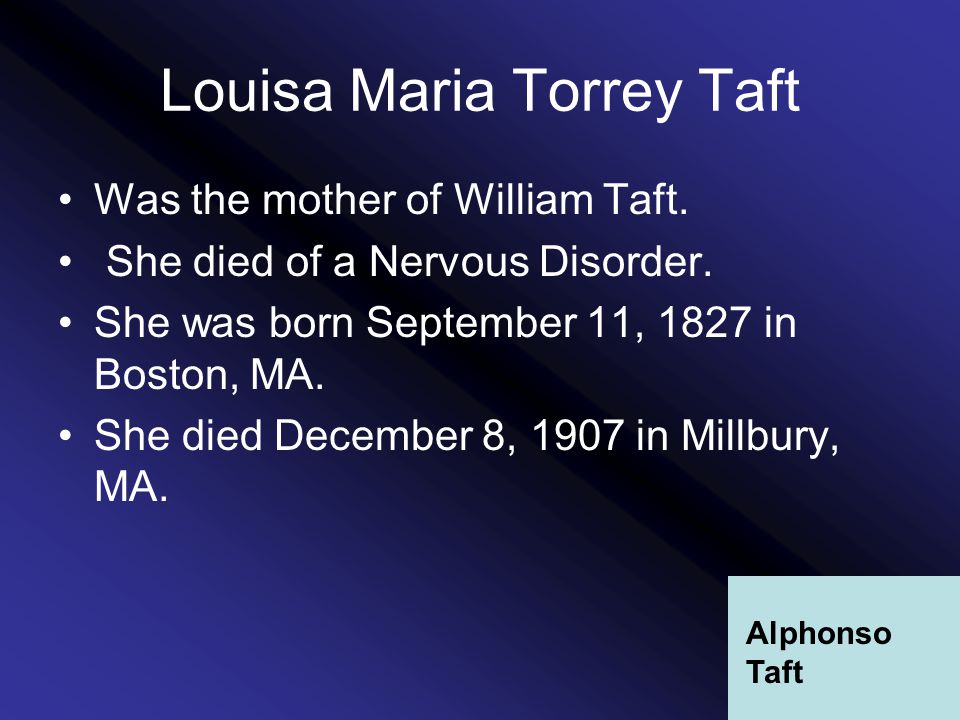 Louisa Maria Torrey Taft Was the mother of William Taft.
