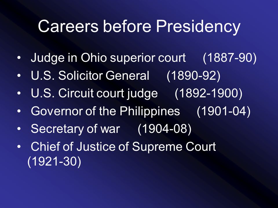 Careers before Presidency Judge in Ohio superior court ( ) U.S.