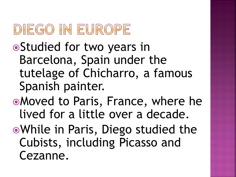 Studied for two years in Barcelona, Spain under the tutelage of Chicharro, a famous Spanish painter.