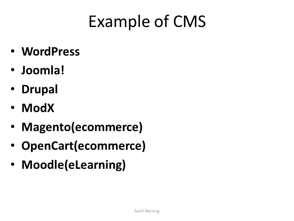 Example of CMS WordPress Joomla.