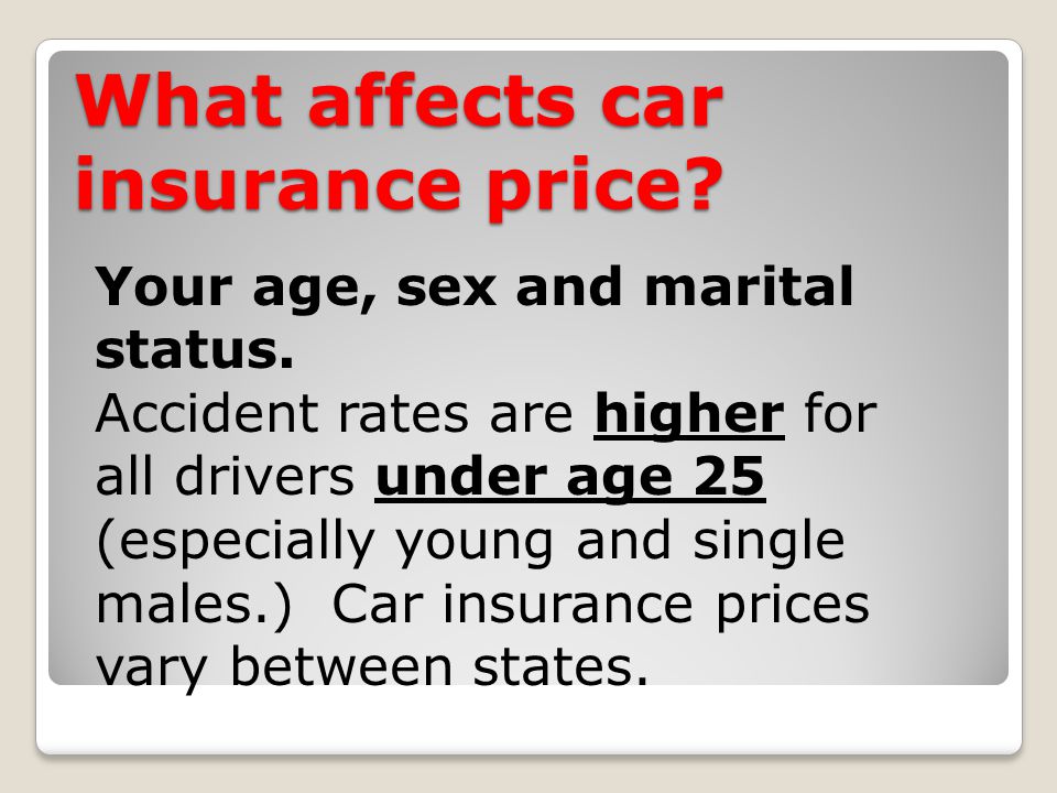 What affects car insurance price. Your age, sex and marital status.