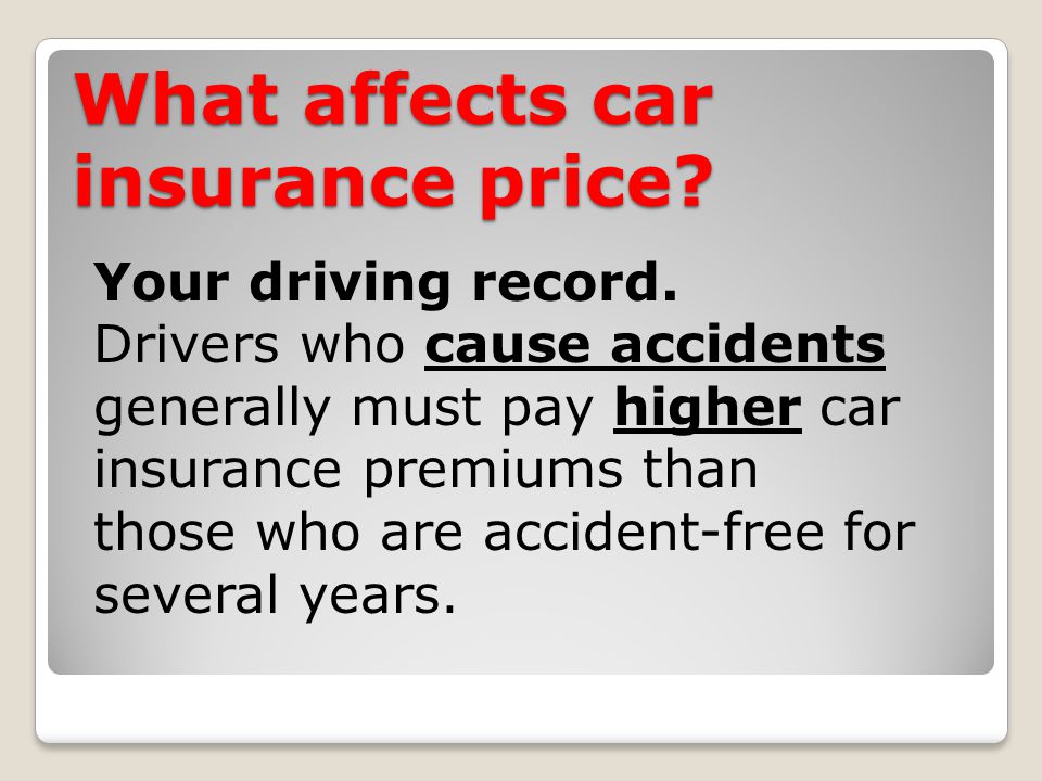What affects car insurance price. Your driving record.