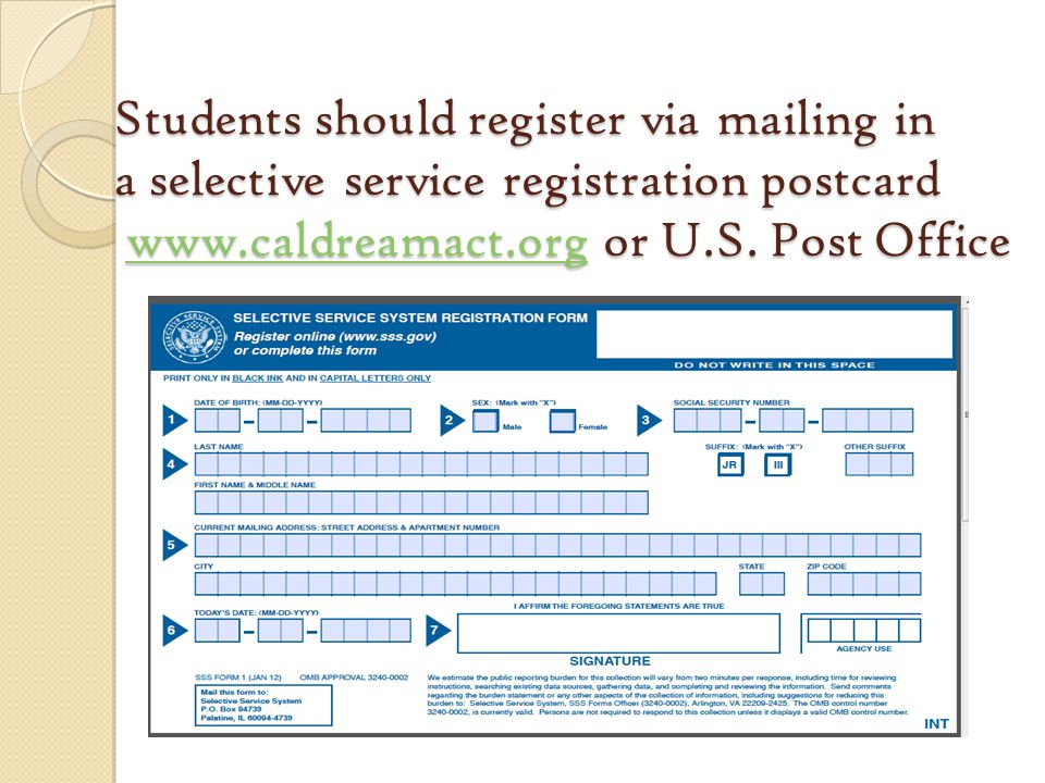 successfully submitting the ca dream application implementation at selective service form post office