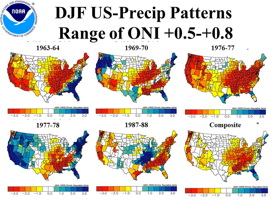 DJF US-Precip Patterns Range of ONI Composite