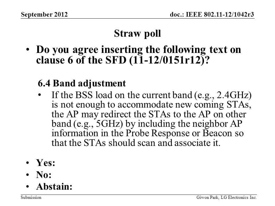 doc.: IEEE /1042r3 Submission Straw poll Do you agree inserting the following text on clause 6 of the SFD (11-12/0151r12).