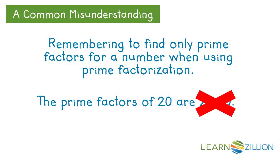 Remembering to find only prime factors for a number when using prime factorization.
