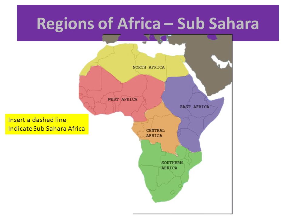 Regions of Africa – Sub Sahara Insert a dashed line Indicate Sub Sahara Africa