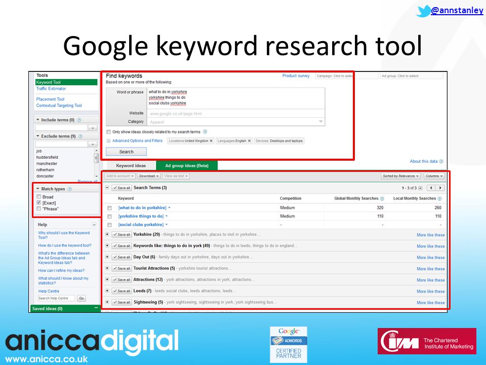 @annstanley Google keyword research tool