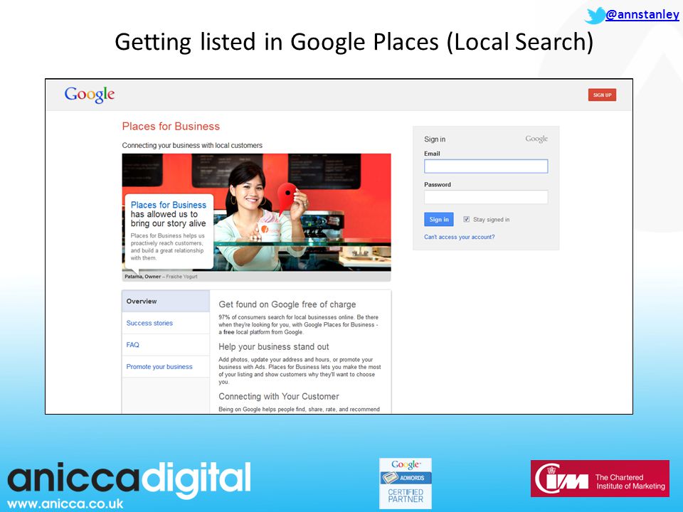 @annstanley Getting listed in Google Places (Local Search)