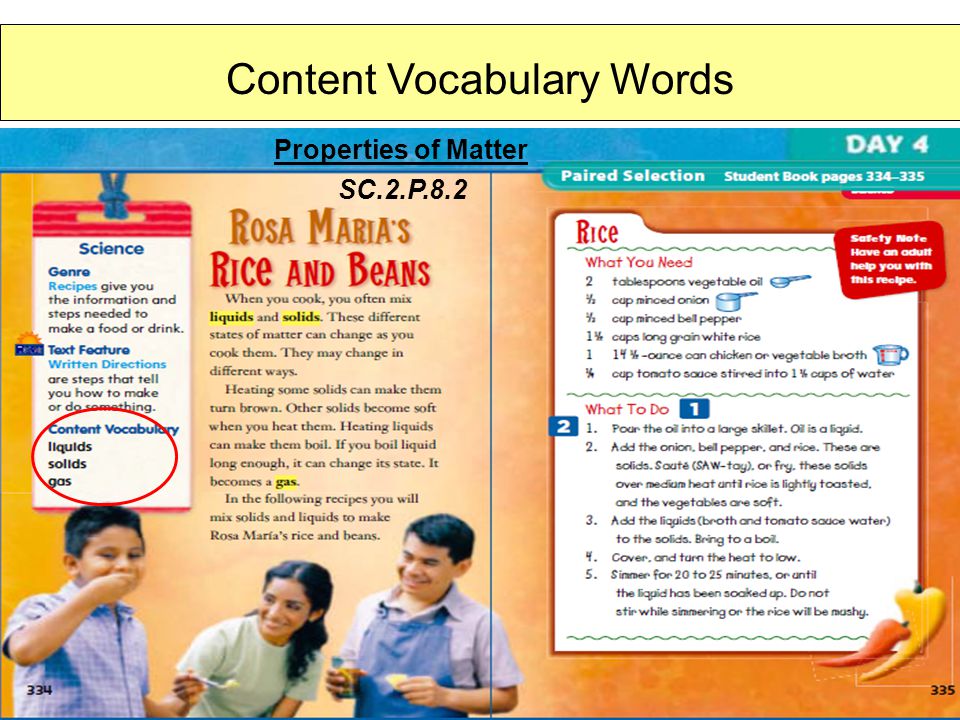 Properties of Matter SC.2.P.8.2 Content Vocabulary Words