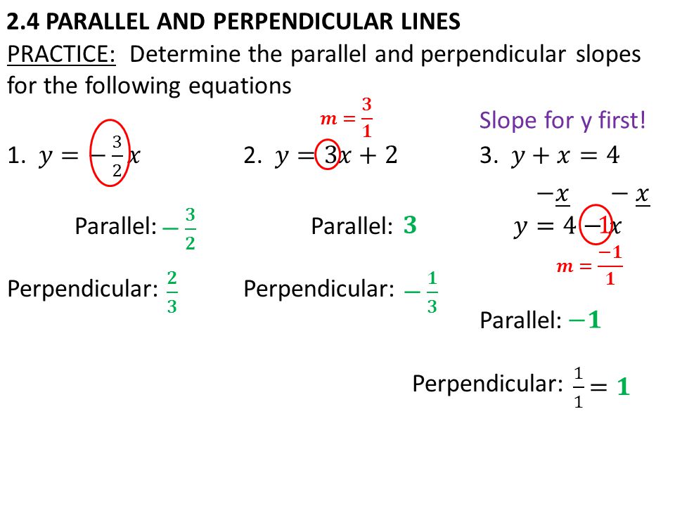 2.4 PARALLEL AND PERPENDICULAR LINES Slope for y first!