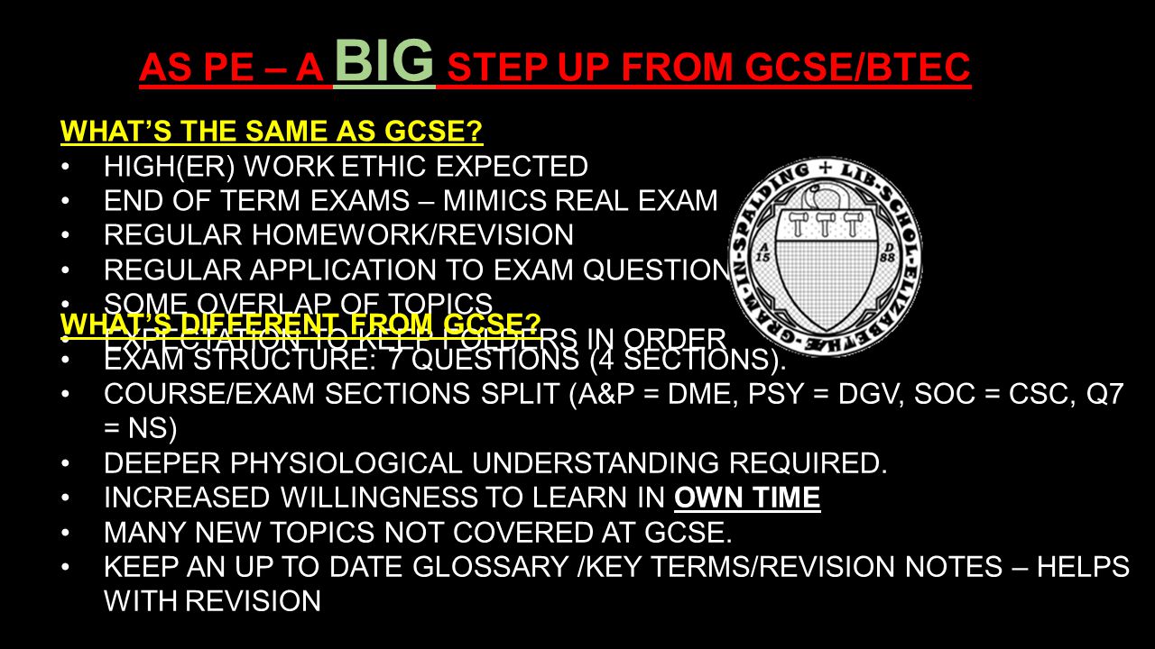 AS PE – A BIG STEP UP FROM GCSE/BTEC WHAT’S THE SAME AS GCSE.
