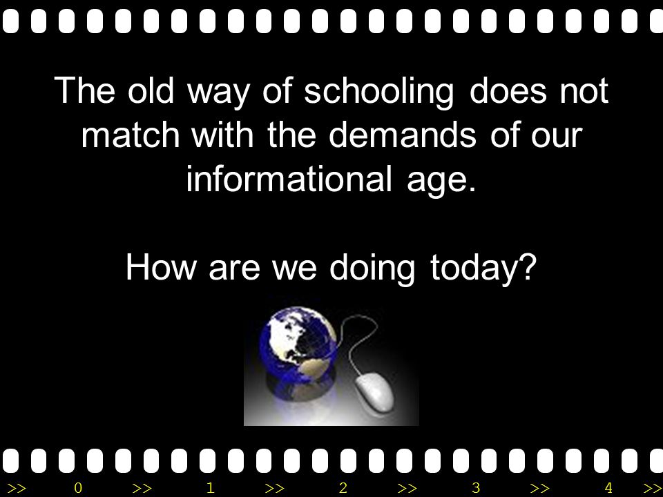 >>0 >>1 >> 2 >> 3 >> 4 >> Usage of Technology in Classroom The tools were: * chalkboard with chalk * paper and pencil * textbooks and encyclopedias * some visuals