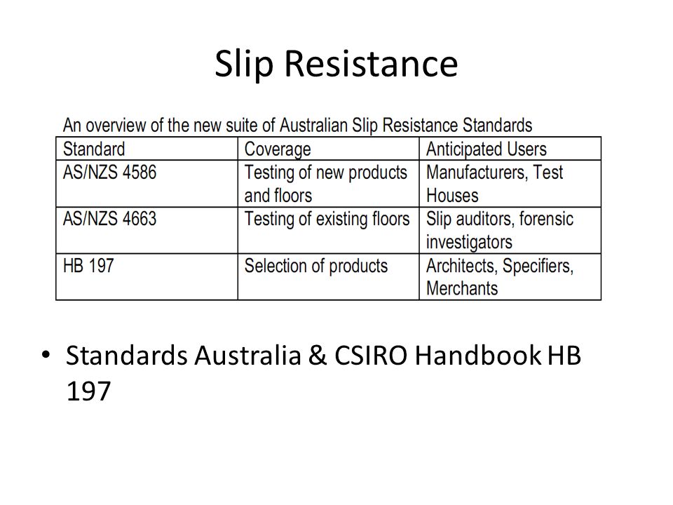 Slip Resistance Standards Australia & CSIRO Handbook HB 197