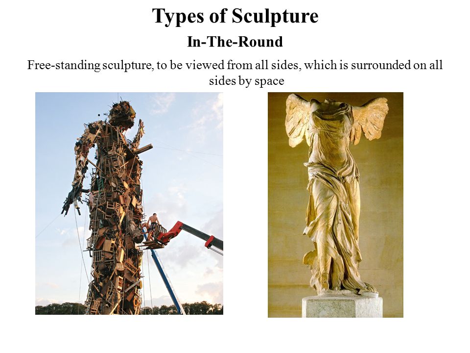 Types of Sculpture Free-standing sculpture, to be viewed from all sides, which is surrounded on all sides by space In-The-Round