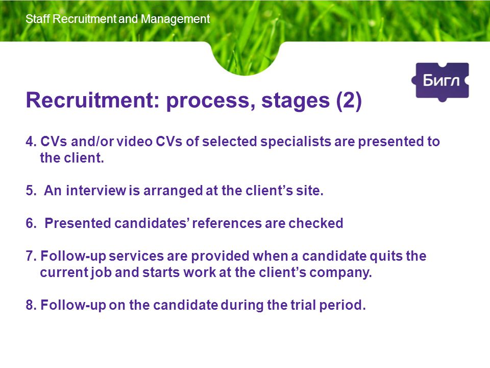 Recruitment: process, stages (2) 4.