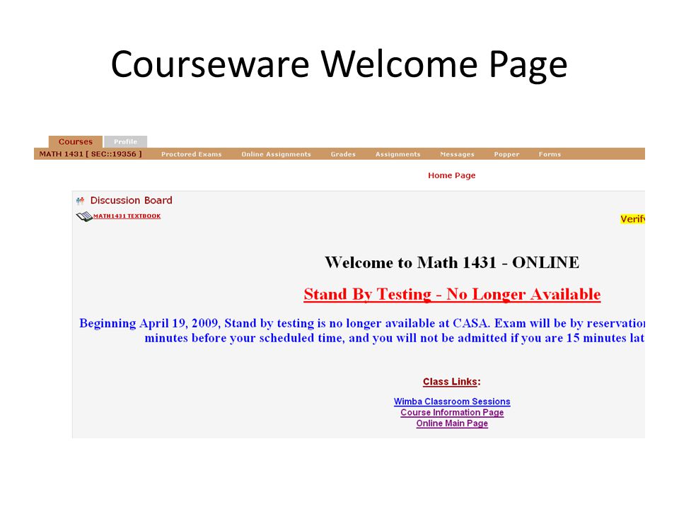 Courseware Welcome Page