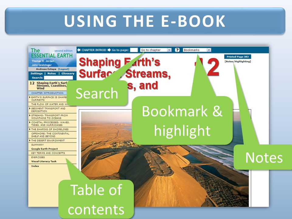 USING THE E-BOOK Table of contents Search Bookmark & highlight Notes
